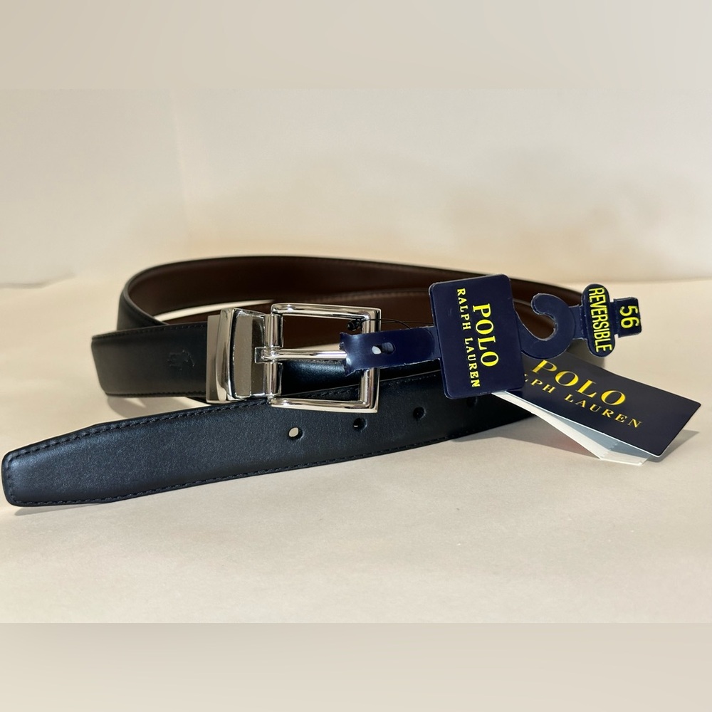 Polo Ralph Lauren Mens Reversible Black Brown Leather Belt Buckle 56 / 140 Long